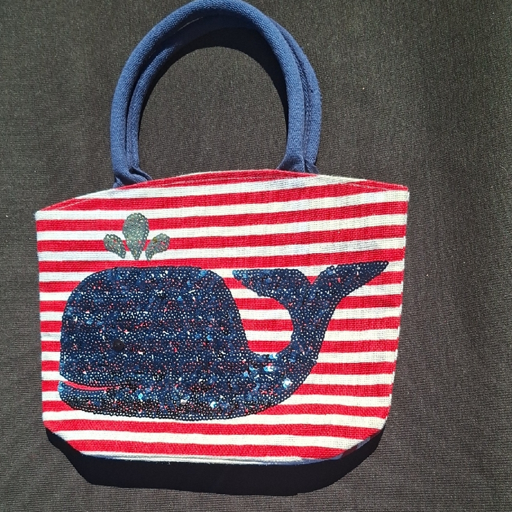 Mud Pie Red and Blue Whale Satchel